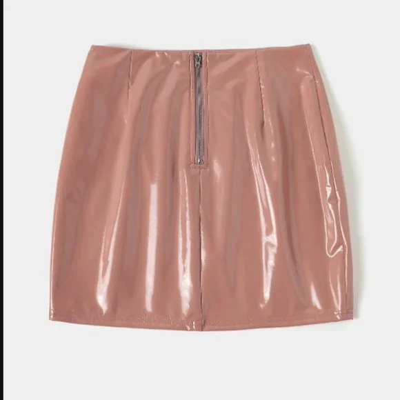 YOINS Khaki Zip Design PU Leather Skirt XL - Picture 2 of 2